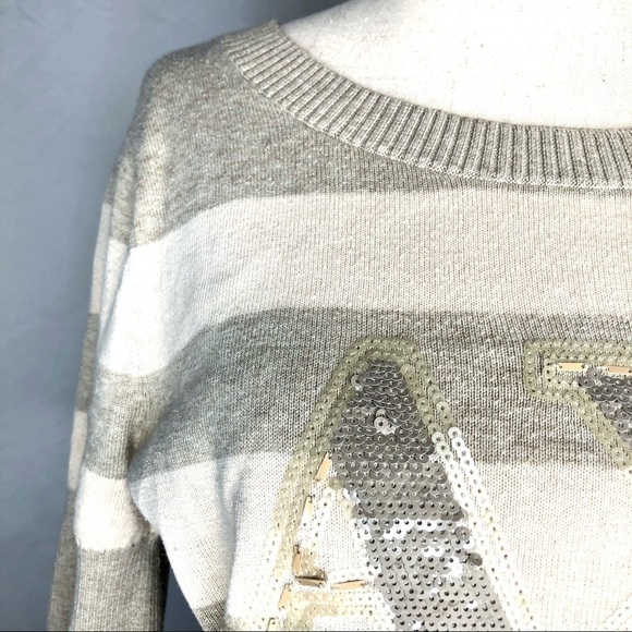 Armani Exchange sequin short sleeve stripe sweater L - Picture 3 of 10